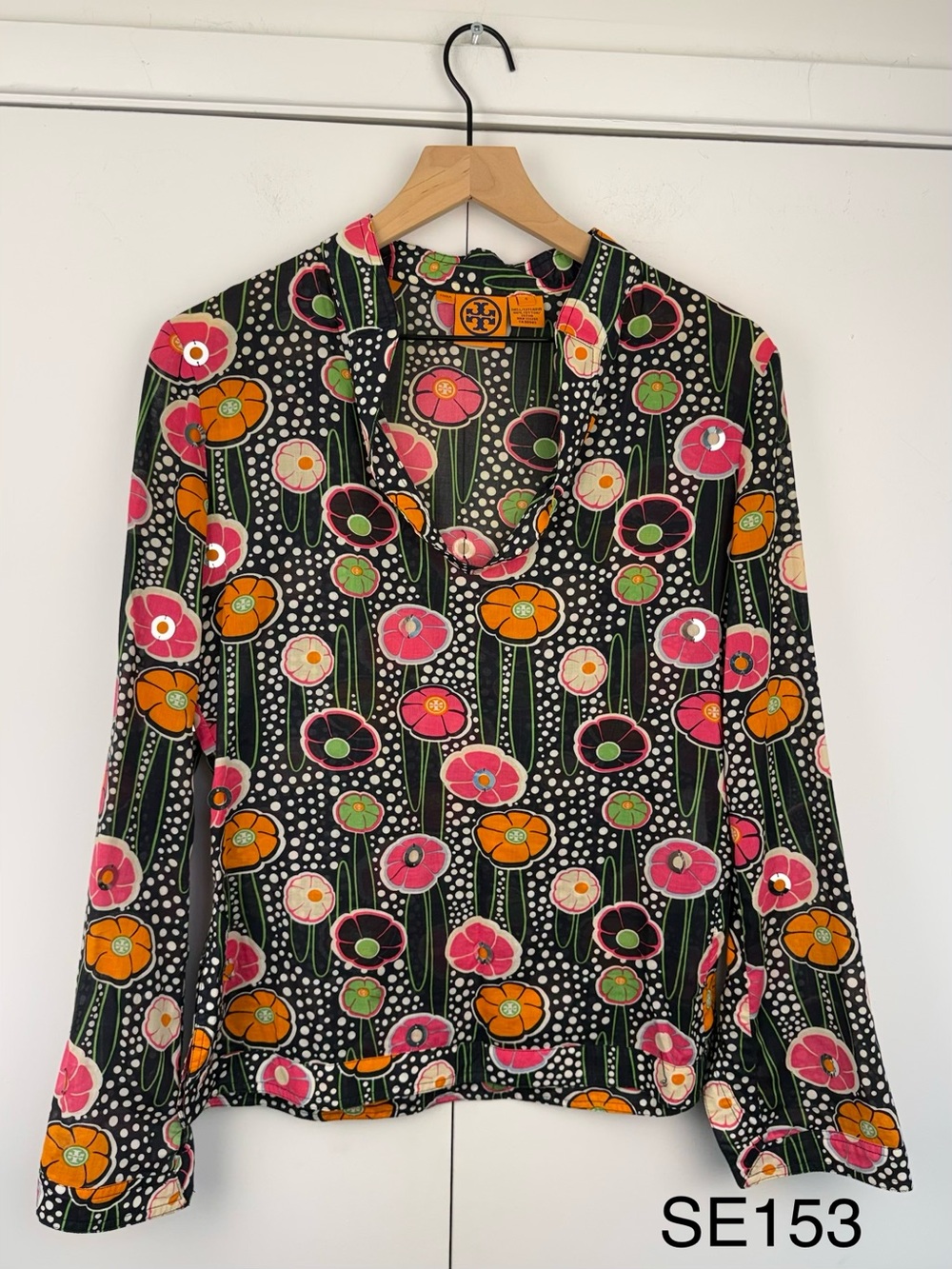 Tory Burch Groovy Floral Sequin Cotton Blouse Size 6